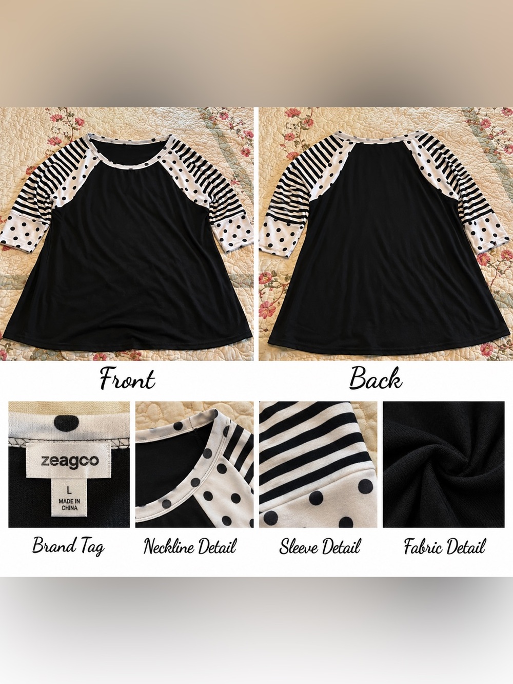 Zeagoo Black and White Raglan Sleeve Boxy Tee
